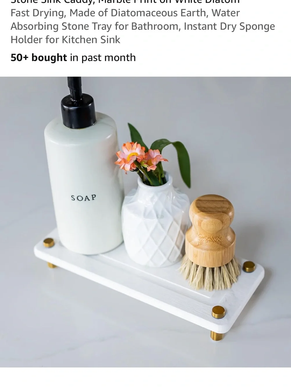 White Soap Caddy Tray with Brass Accents - Home Bath Organizer